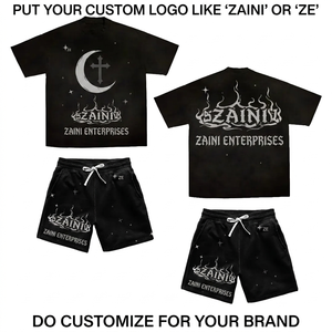 ZAINI Premium 280 GSM 100% Polyester Breathable Casual Oversized Men's Crew Neck T Shirt Short <b>Set</b> Black Custom Embossed Logo - Product Image 1