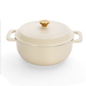 Ceramic White 5QT Cast Iron Dutch Oven with Two Silicone Gloves Enamel Cooking Pot - Product Image 1