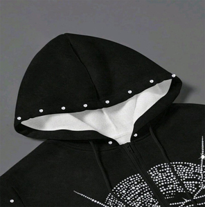 Trimpo Sports Black Rhinestone <b>Star</b> Pullover Hoodie Polyester/Rayon Fleece Eco-Friendly Waterproof Breathable Winter Sweatshirt - Product Image 3