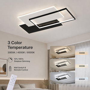 Plafonnier LED moderne géométrique à trois couleurs, télécommande, variateur d'intensité, acrylique et fer, pour salon et chambre - Product Image 3