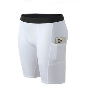 <b>Men</b> Solid Gray <b>Compression</b> <b>Shorts</b> With Side Pockets Quick Dry Sporty Fitness Wear Mid Waist Elastic Waist - Product Image 6