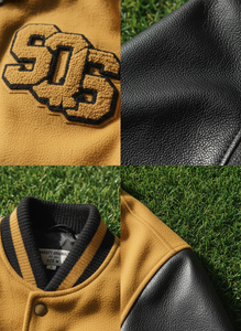 Custom <b>Men's</b> Melton Wool Varsity <b>Jacket</b> with <b>Leather</b> Sleeves Patchwork Design Stand Collar-Windproof & Waterproof Wholesale - Product Image 3