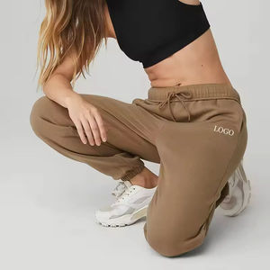 Pantalon de jogging marron taille mi-haute pour femme, uni, avec cordon de serrage élastique, chevilles resserrées, coupe droite, décontracté, 100 % coton - Product Image 2