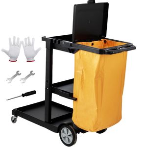 Carrello per Pulizie Professionale con 3 Ripiani e Copertura in PVC da 25 Galloni, Capacità 200 Libbre, Carrello in Plastica per Hotel - Product Image 1