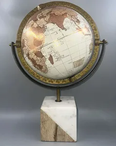 luxury vintage metal world globe with marble and wooden base decorative <b>tabletop</b> globe for home office study room decor - Product Image 1