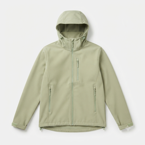 Chaqueta Cortavientos con Capucha para Hombre, Color Verde Claro, Cierre Completo, Estilo Casual, Corte Regular, Color Sólido, Material de Poliéster, para Otoño - Product Image 1