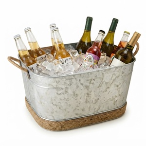 Cubo de bebidas galvanizado estilo rústico al por mayor con asas de cuerda de yute, cubo de hielo de metal vintage y enfriador de bebidas grande para cerveza en fiestas - Product Image 1