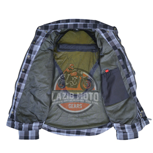 LAZIB MOTO เสื้อแจ็คเก็ตผ้าสักหลาดสำหรับขี่มอเตอร์ไซค์แบบยูนิเซ็กซ์แขนยาวพิมพ์ลายระบายอากาศได้ดีเสื้อคลุมลายตารางหมากรุก 160 กรัมทุกฤดูกาล XL - Product Image 5
