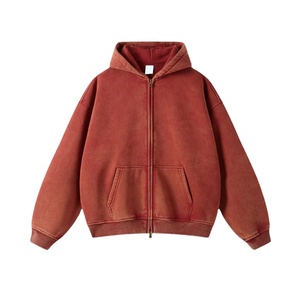 Customized High Quality Oversized <b>Acid</b> Wash <b>Drop</b> Shoulder 100% Cotton Fleece Casual Custom Design Men's Zipper Hoodie Tracksuits - Product Image 2