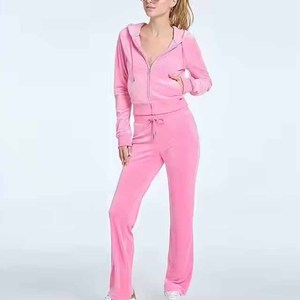 Conjunto de Dos Piezas de Alta Calidad: Sudadera con Capucha y Cremallera de Manga Larga Lisa para Mujer y Pantalones Deportivos Anchos Holgados - Product Image 2