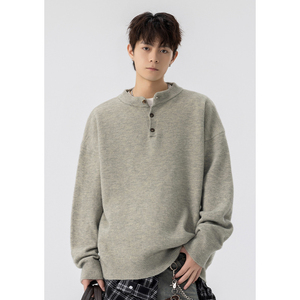 <b>Men's</b> Wholesale Winter <b>Henley</b> Knit Sweater <b>Long</b> <b>Sleeve</b> Button Neck Pullover Soft Warm Casual Classic Knitwear OEM ODM Clothing - Product Image 2