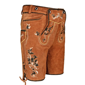 Shorts Bermuda Homme Marron en Lederhosen à Motif Uni, Taille Haute, Style Décontracté, Fait Main, en Polyester Tissé Respirant, Logo Avant - Product Image 1