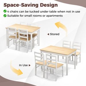 Set da Pranzo Moderno in Legno Massello a 5 Pezzi con Tavolo Rettangolare e 4 Sedie, Design Convertibile Salvaspazio - Product Image 6