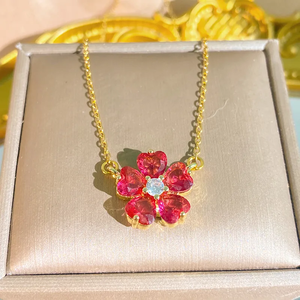 สร้อยคอดอกไม้สำหรับผู้หญิงทำจากสแตนเลส 304 ชุบทองหนา 0.03µm ประดับด้วยเพทายบนสายโซ่ - Product Image 1