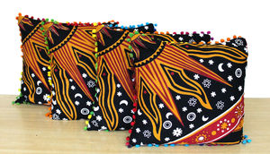 Ethnic Modern Square <b>Cushion</b> Cover 100% Cotton Burning Sun Home Decor <b>Set</b> of 4 Pcs Pouffe By Indian Consigners - Product Image 2