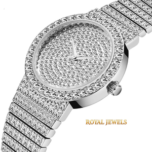 Montre à quartz dorée avec cadran diamanté, bracelet en acier inoxydable, montre-bracelet ronde pour femme, robe de soirée - Product Image 4