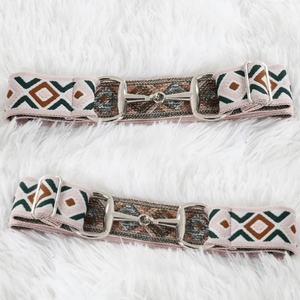 Ethnic Patterned <b>Elastic</b> <b>Belt</b> with Metal Buckle Adjustable Polyester Cotton Waistband for Fashion Wear - Product Image 3