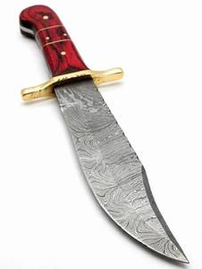 High contrast acid etched patterned damascus steel Wood Handle prep <b>tool</b> with clip-point <b>profile</b> and flat spine - Product Image 2