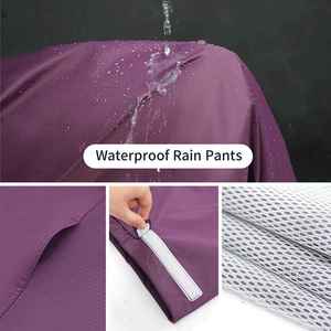 Traje Impermeable Morado para Mujer con Franjas Reflectantes, Ropa de Senderismo para Exteriores, Conjunto Casual de Chaqueta y Pantalones Impermeables - Product Image 4