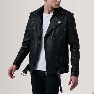 Blouson double zippé en cuir noir Kole, respirant, style vintage, coupe décontractée, col montant, pour homme, OEM, automne - Product Image 5