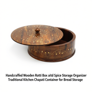 Handcrafted Wooden Roti <b>Box</b> with Spice Storage Organizer Traditional Kitchen Chapati Container for Bread Storage - Product Image 2