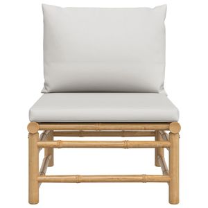 Canapé de jardin gris clair en bambou et tissu (100 % polyester) avec siège central en mousse – pour espaces extérieurs - Product Image 3