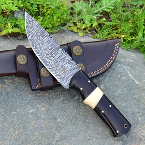 Custom Handmade Damascus Steel Hunting <b>Knife</b> Overall Length 8.5 inches <b>Handle</b> Made Of <b>Bone</b> and Wenge Wood - Product Image 6