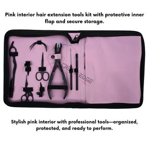 Kit de herramientas para extensiones de cabello rosa con alicates de crimpado y extracción de microanillos, alicates de presión de 7 pulgadas para extensiones de cinta, juego de herramientas de gancho de bucle Microlink - Product Image 5