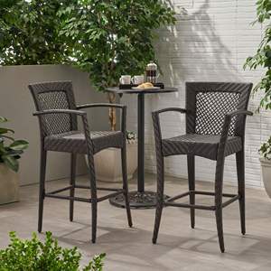 Sgabelli da esterno Multi-marrone in Rattan con struttura in ferro Set di 2 per mobili da giardino - Product Image 4
