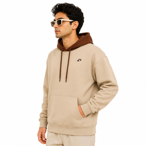 Custom Two Tone Men <b>Hoodies</b> Beige Brown Cotton Fleece Relaxed Fit Y2K Trendy Hoodie <b>Plain</b> Autumn Winter Streetwear Private Label - Product Image 4
