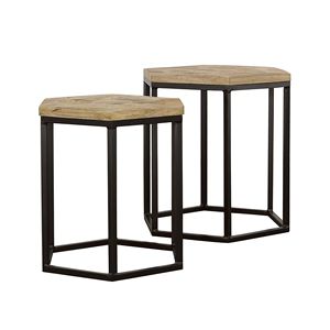 Set di 2 tavolini da caffè impilabili naturali e neri per piccoli spazi - Product Image 3