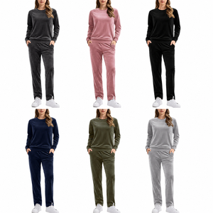 Women's Cozy <b>Velour</b> Hoodie & Jogger Lounge Set Ladies 2-Piece Velvet Tracksuit with Hooded <b>Sweatshirt</b> and Joggers - Product Image 2