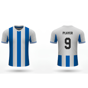 Maillot de football d'été en tissu Air-layer imprimé par transfert thermique, personnalisable, réversible, pour entraînement, gardien de but, rayé, col rond - Product Image 3