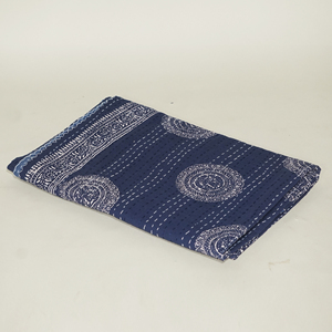 Handmade Vintage Indian Kantha Quilt Block Print Cotton <b>Bedspread</b> Reversible Fluffy Organic All-Season Bed Cover for Home Hotel - Product Image 2