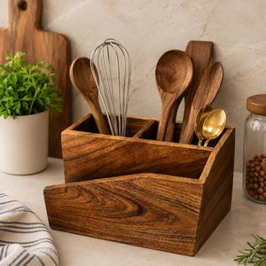 Porte-couverts en bois fait main pour comptoir de cuisine et table à manger - Product Image 5