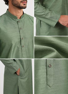 CHOHAN TEXTILE <b>Men's</b> Green Silk Cotton Kurta <b>Pajama</b> <b>Set</b> Regular Fit Knee-Length Traditional Ethnic Wear Sun Protection Party - Product Image 6