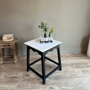 <b>Black</b> Wooden <b>Side</b> <b>Table</b> with White <b>Marble</b> Top Square End <b>Table</b> for Living Room - Product Image 1