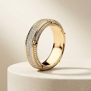 Mens Aurelia Pave Triple Row <b>Sovereign</b> Lab CVD Diamond Full Iced Vault <b>Ring</b> <b>Ring</b> Statement Heavyweight Band in Yellow Gold - Product Image 2