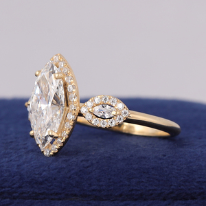 Bague de fiançailles en diamant marquise certifié IGI de 2 carats, tige à bord coupé, diamant de laboratoire authentique en or jaune 10 carats - Product Image 2