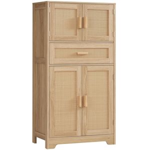 Armoire de salle de bain moderne en teck avec portes en rotin - Product Image 2