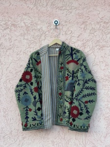 Maaunique Hand Embroidered Breathable Cotton <b>Velvet</b> Floral Bomber Suzani Eco-Friendly Festival Winter Unisex <b>Jacket</b> O-Neck Full - Product Image 2