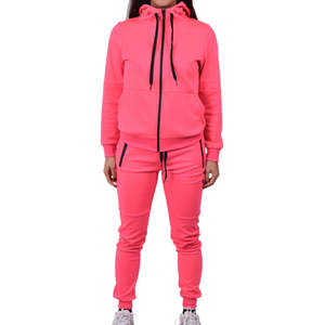 Ensemble de survêtement en molleton technique pour femme, couleur rose néon, 2 pièces, sweat-shirt à capuche à fermeture éclair à manches longues et pantalon de survêtement - Product Image 5