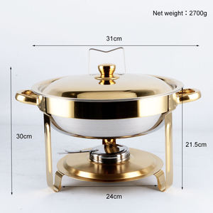 Premium <b>Mirror</b> Gold Chafing Dish Round Stainless Steel Buffet Food Warmer With Arched Pillar Hook Hanging Lid - Product Image 6