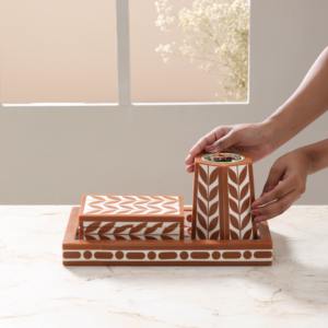 Brûleur à Bakhoor élégant en os incrusté avec plateau assorti – Fournisseur en gros - Product Image 2