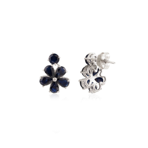 Best Selling Floral Unique Design 925 Sterling <b>Silver</b> Genuine Round & Pear Shape Blue Sapphire September Birthstone <b>Stud</b> Earring - Product Image 5