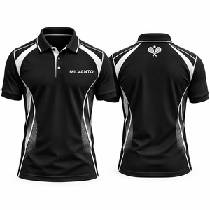 Polo personnalisé noir pour hommes, adapté au pickle-ball et au paddle |   Vêtements de sport respirants à séchage rapide pour sports de raquette, uniforme de performance - Product Image 1
