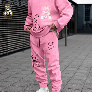 Ensemble de survêtement unisexe rose tendance, vente en gros OEM, logo personnalisé, tenue décontractée, ensemble jogging, sweat-shirt et pantalon de survêtement respirant pour l'hiver - Product Image 1