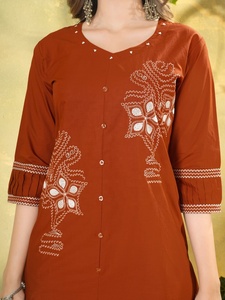 Ensemble en coton brodé de fleurs pour femmes, vêtements décontractés, coupe ample, style ethnique Inde Pakistan - Product Image 6