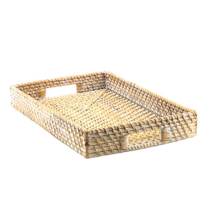 Plateau de service de style bohème de qualité supérieure, respectueux de l'environnement, fait à la main en rotin avec poignées en bois, organiseur de maison, plateau décoratif pour le thé - Product Image 2