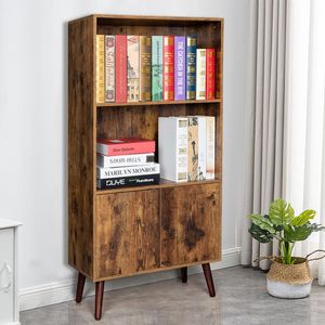 Libreria Vintage a 2 Ripiani con Ante, Mobile Contenitore per Libri, Foto e Decorazioni per Soggiorno, Ufficio o Biblioteca d'Hotel - Product Image 3